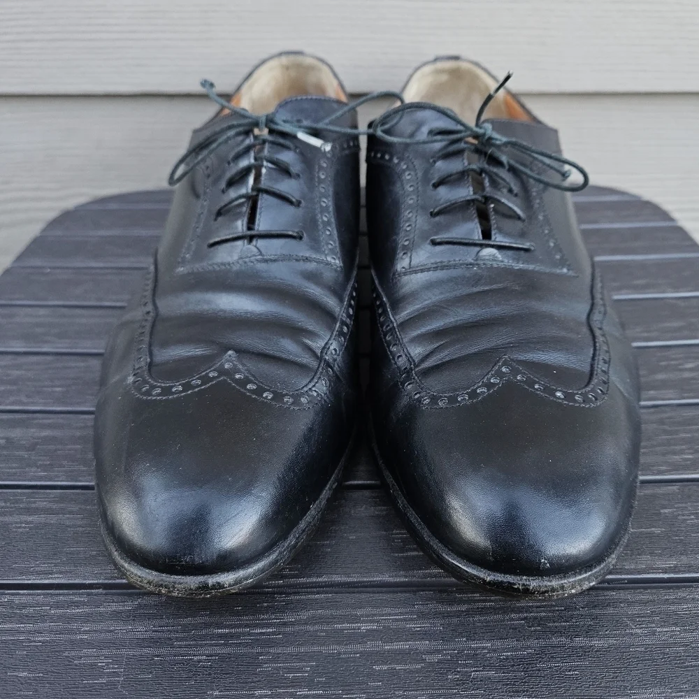 Salvatore Ferragamo Studio Italy Black Leather Wingtip Brogue Oxford Shoe 11.5 D
